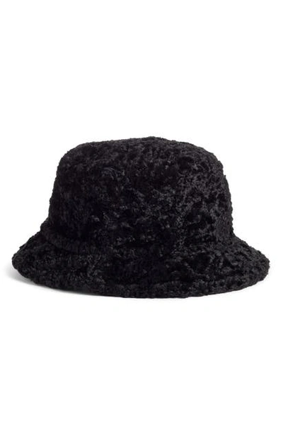 Shop Kate Spade Faux Shearling Bucket Hat In Black