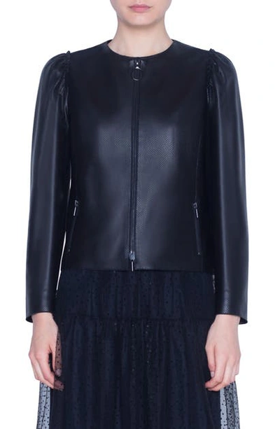 Shop Akris Punto Perforated Leather Jacket In Black