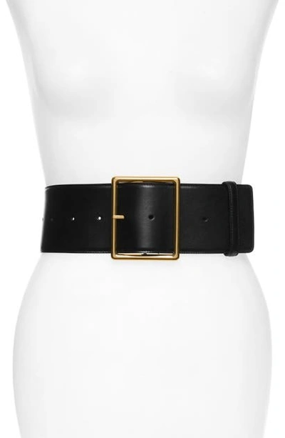 Shop Saint Laurent Leather Belt In Noir/ Silver