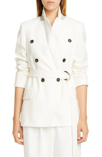 Shop Brunello Cucinelli Belted Wool & Cashmere Blazer In White