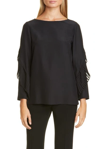 Shop Lafayette 148 Alessia Pleated Detail Silk Blouse In Black