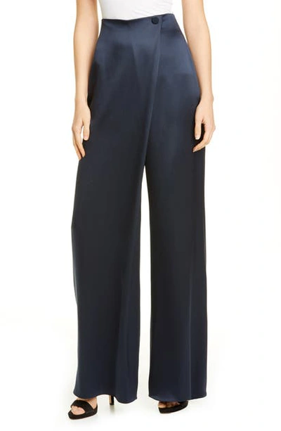 Shop Cushnie High Waist Wide Leg Silk Pants In Navy