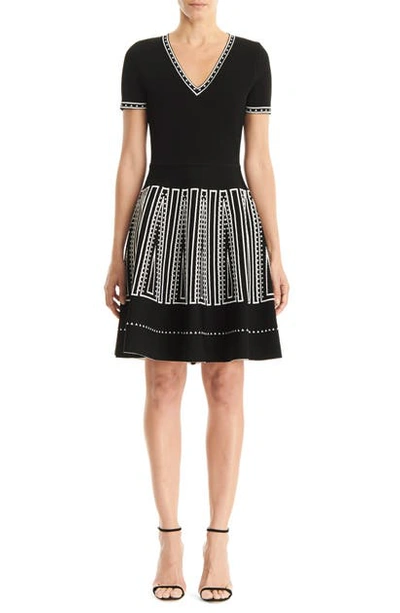 Shop Carolina Herrera Jacquard Fit & Flare Sweater Dress In Black Multi