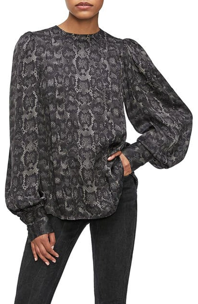 Shop Anine Bing Renee Stretch Silk Shirt In Grey Python