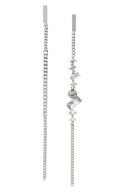 Shop Allsaints Mismatched Chain Drop Earrings In Crystal/ Rhodium
