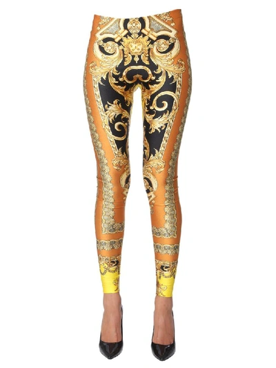 Shop Versace Printed Leggings In Caramello