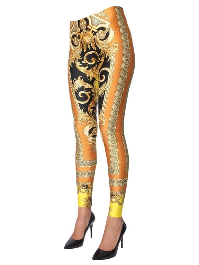 Shop Versace Printed Leggings In Caramello