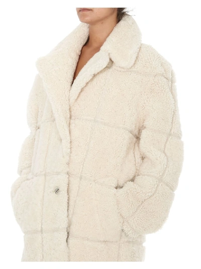 Off-white Oversized Shearling Coat In Beige