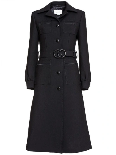 Shop Gucci Belted Wool Coat In Black