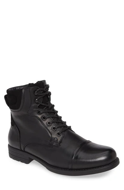 Shop Steve Madden Rawson Waterproof Cap Toe Boot In Black Leather
