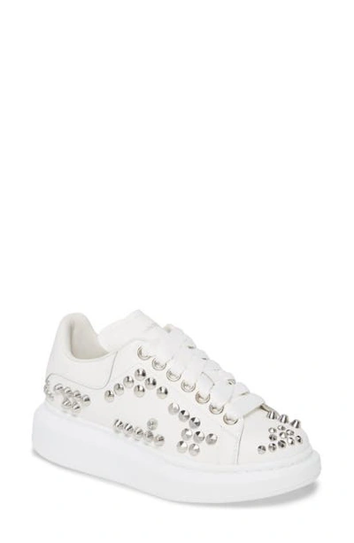 Shop Alexander Mcqueen Studded Platform Sneaker In White/ Silver