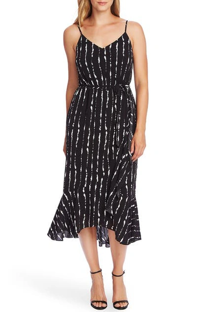 Shop Vince Camuto Belted Stripe Midi Slipdress In Rich Black