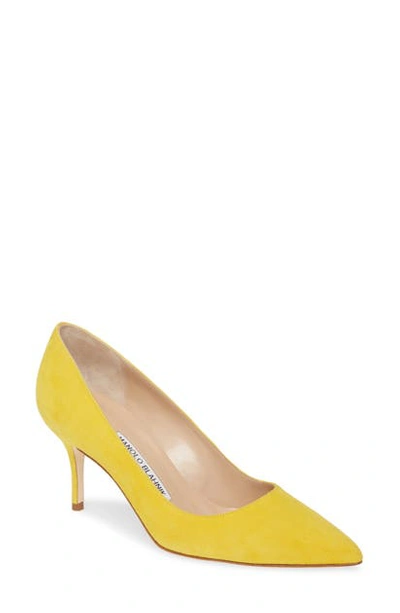 Shop Manolo Blahnik Bb Pointed Toe Pump In Yellow Suede