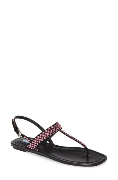 Shop Prada Crystal Embellished Thong Sandal In Pink Crystal