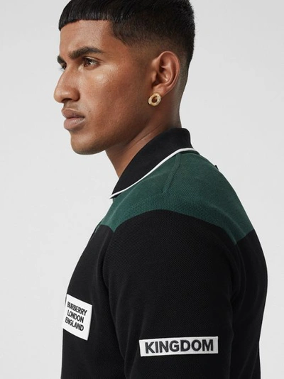 Shop Burberry Logo Appliqué Striped Cotton Polo Shirt In Dark Pine Green