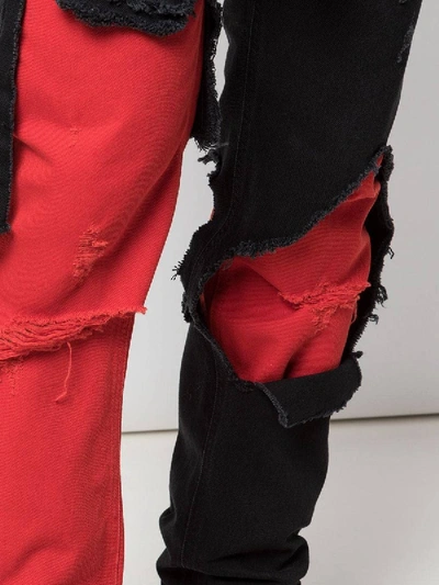 Shop Raf Simons Destroyed Double Layer Denim Pants Black/red