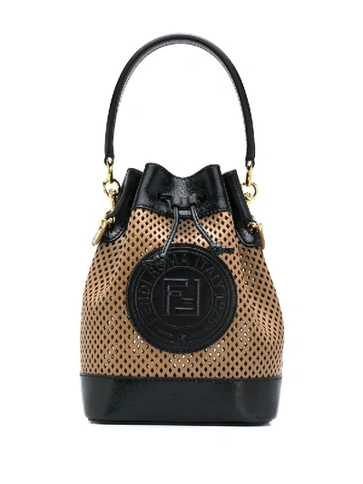 Shop Fendi Tan Mon Tresor Bucket Bag Black In Neutral