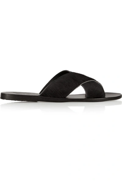 Shop Ancient Greek Sandals Thais Calf Hair Sandals In Black