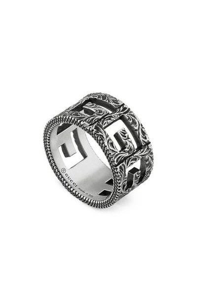 Shop Gucci G-cube Cutout Band Ring In Sterling Silver