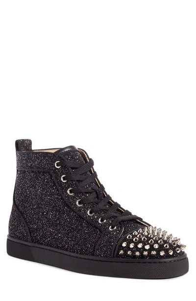 Shop Christian Louboutin Louis Spikes Orlato High Top Sneaker In Black/ Silver