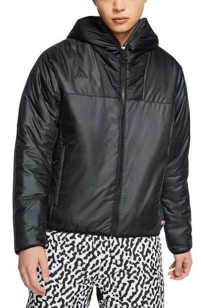 Shop Nike Acg Primaloft Water Resistant Packable Hooded Jacket In Anthracite/ Black/ Black