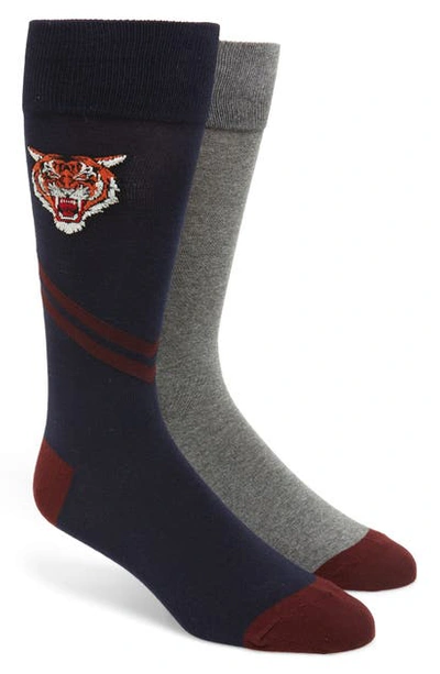 Shop Polo Ralph Lauren 2-pack Tiger & Bias Stripe Slack Socks In Navy