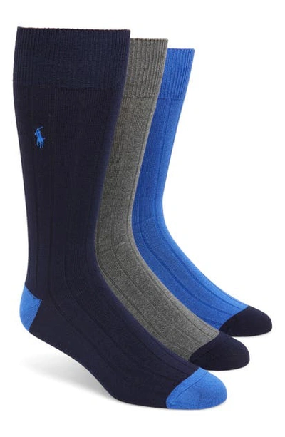 Shop Polo Ralph Lauren 3-pack Ribbed Socks In Dark Blue