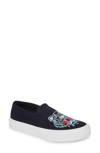 Shop Kenzo K Skate Embroidered Slip-on Sneaker In Navy Blue/ Blue