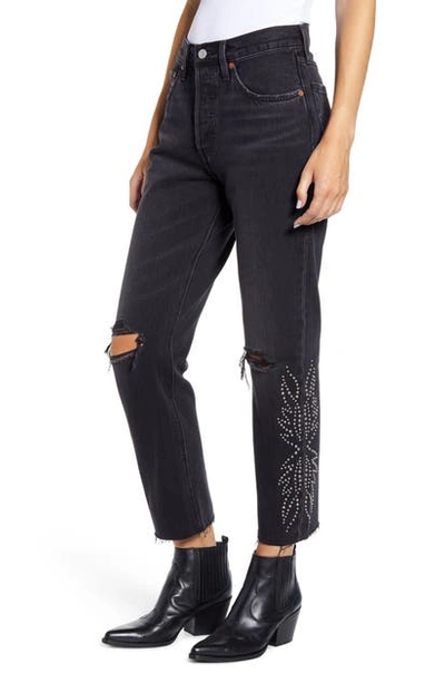 Shop Levi's 501 Ripped High Waist Crop Jeans In Black Canyon