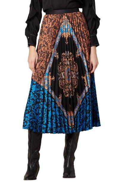 Shop Sandro Ivona Mix Scarf Print Pleated Skirt In Multi Color