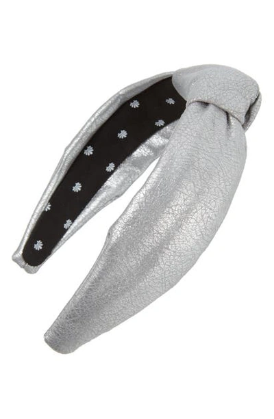 Shop Lele Sadoughi Faux Leather Knotted Headband In Silver