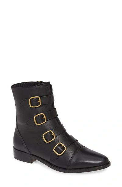 Shop Jcrew Multi-buckle Leather Short Boot In Black Leather