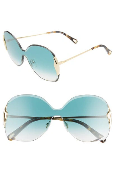 Shop Chloé Curtis 59mm Butterfly Shield Sunglasses In Gold/ Gradient Petrol