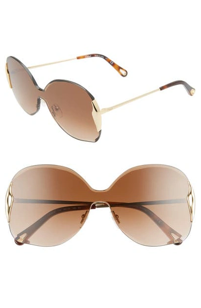 Shop Chloé Curtis 59mm Butterfly Shield Sunglasses In Gold/ Gradient Brown