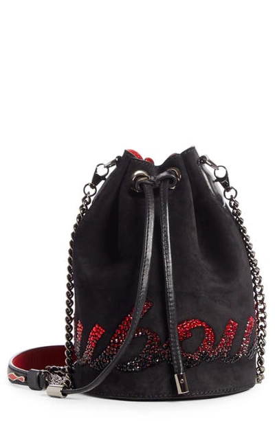 Shop Christian Louboutin Marie Jane Embellished Leather Bucket Bag In Black/ Red