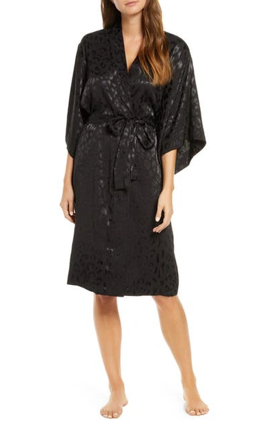 Shop Natori Decadence Jacquard Satin Robe In Black