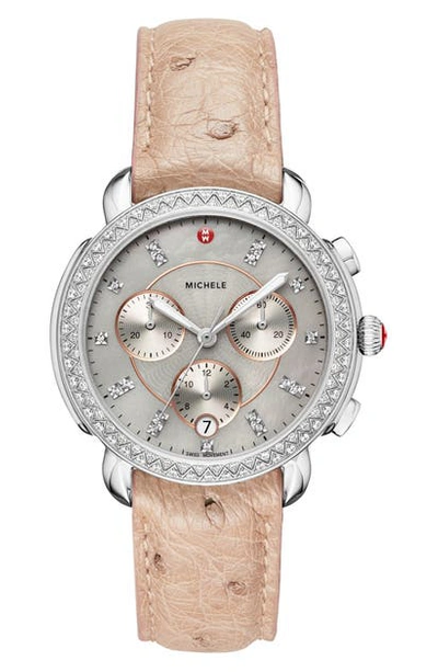 Shop Michele Sidney Chrono Diamond Dial Watch Case, 38mm In Pink/grey/silver