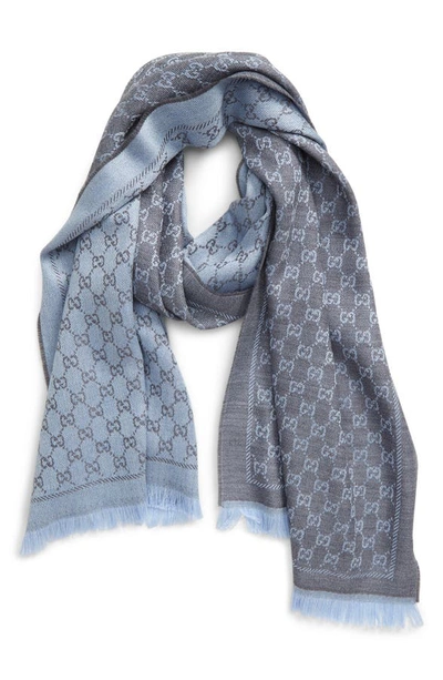 Shop Gucci Gg Jacquard Wool Scarf In Flannel/ Sky Blue