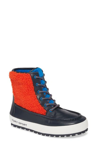 Shop Tory Sport Mocassin Boot In Tory Navy/ Conifer/ Red