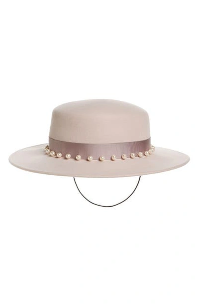 Shop Eugenia Kim Brigitte Bead & Grosgrain Trim Felt Wool Cap In Pale Pink