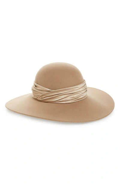 Shop Eugenia Kim Honey Satin Trim Felt Wool Hat In Camel