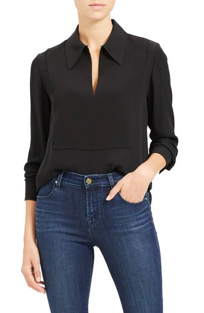 Shop Theory Popover Classic Silk Blouse In Black