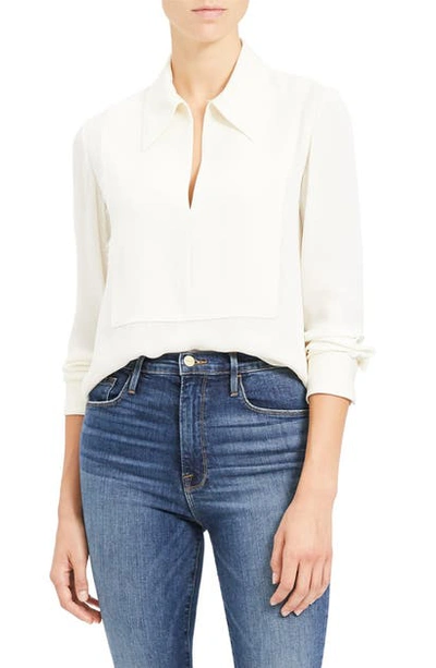 Shop Theory Popover Classic Silk Blouse In Ivory