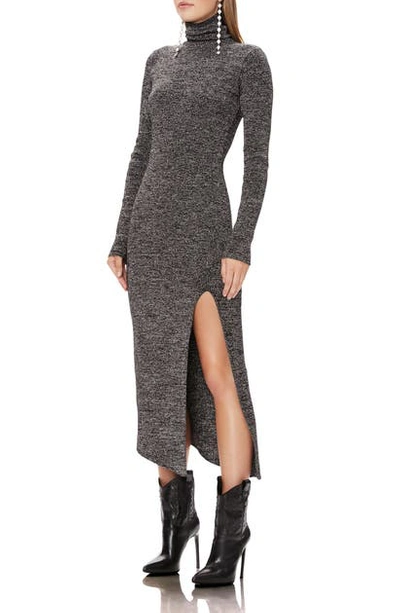 Shop Afrm Jax Metallic Thread Long Sleeve Sweater Dress In Noir