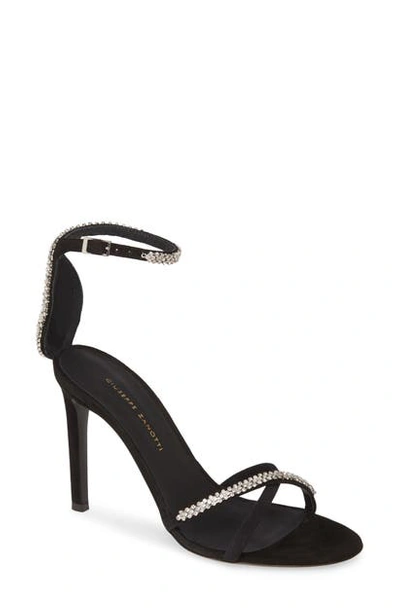 Shop Giuseppe Zanotti Crystal Embellished Ankle Strap Sandal In Black