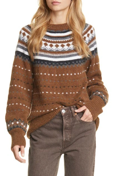 Shop Re/done '50s Raglan Fair Isle Sweater In Brown