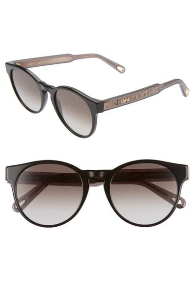 Shop Chloé Willow 52mm Round Sunglasses In Black/ Grey