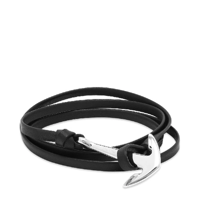 Shop Miansai Silver Anchor Leather Bracelet In Black
