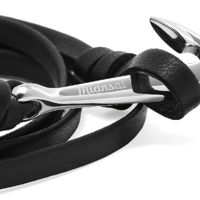 Shop Miansai Silver Anchor Leather Bracelet In Black