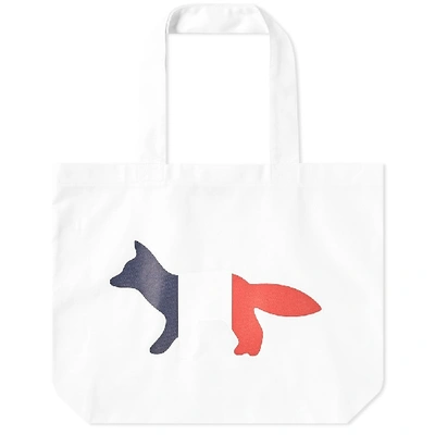 Shop Maison Kitsuné Tricolour Fox Tote Bag In White